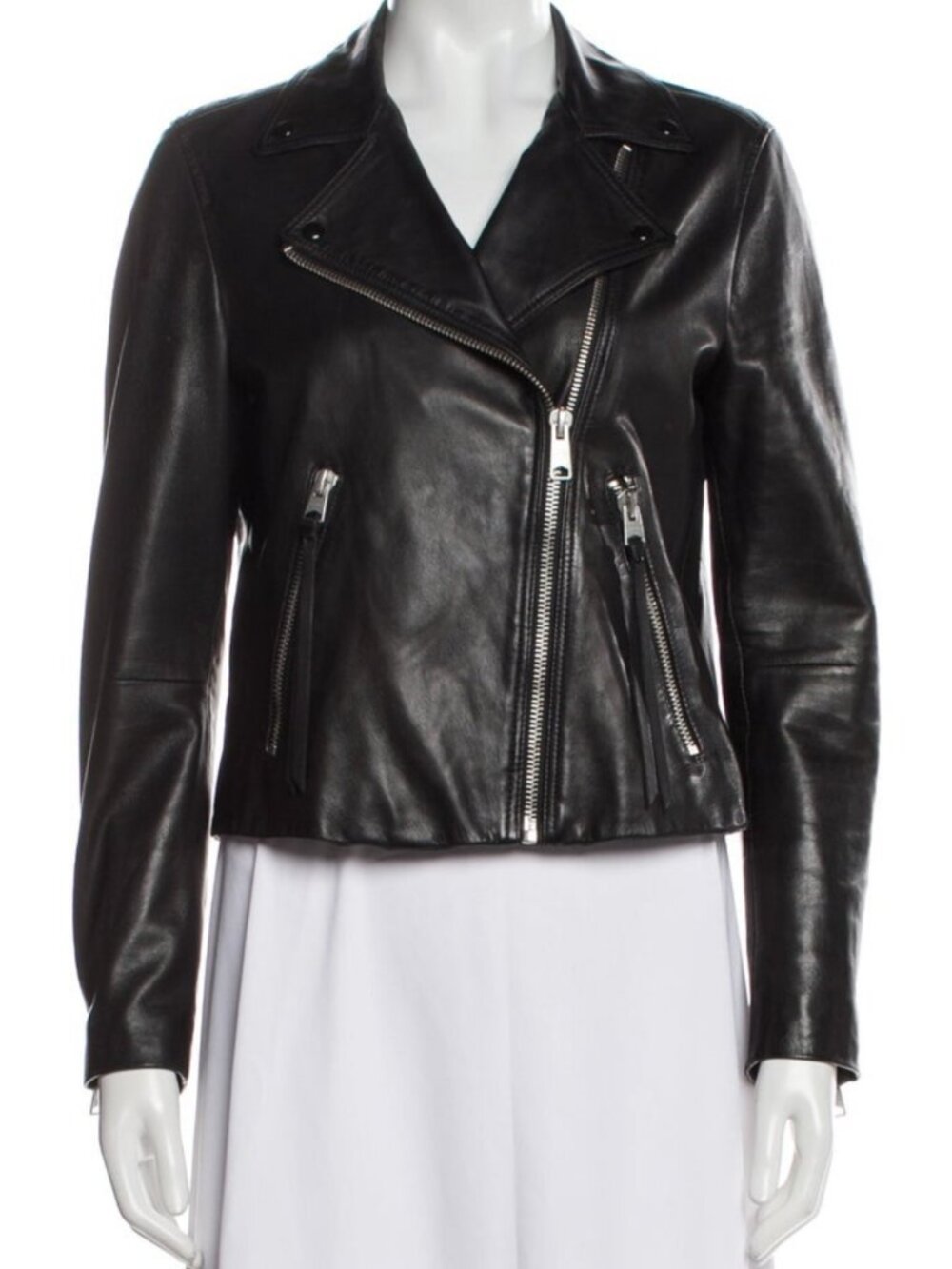AllSaints Black Leather Zip Moto Jacket